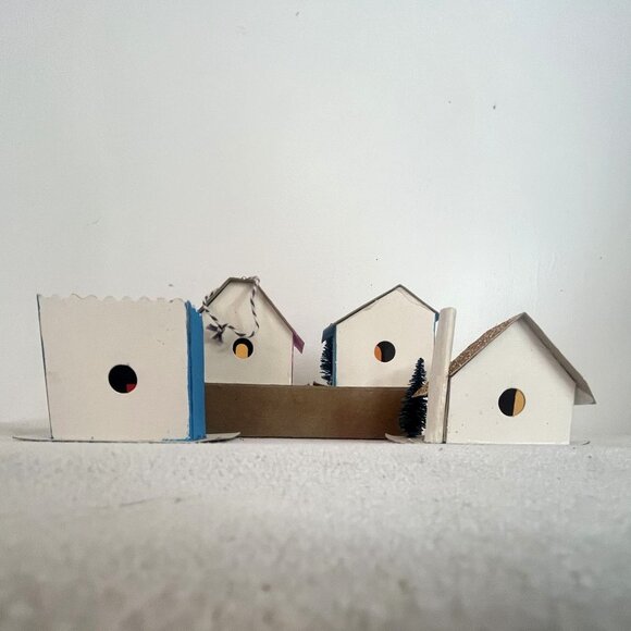 Vintage Putz Houses, Glittery Cardboard Christmas Decorations, Set Of 4,  Bottle - Picture 8 of 9